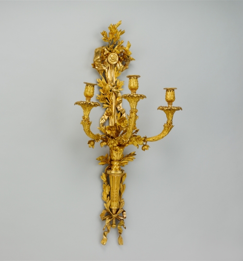 One of a Pair of Exceptional Louis XVI Ormolu Three-Light Sconces
